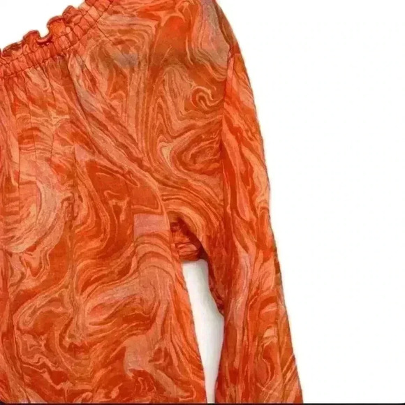 Michael Kors Women's Orange Geometric Off Shoulder Tunic Blouse Small - Picture 2 of 7